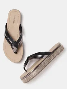 Marc Loire Women Black & Gunmetal-Toned Solid Sandals