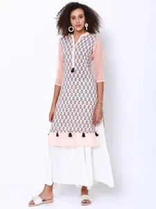 Vishudh Women Peach-Coloured Printed Straight Kurta