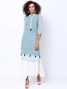 Vishudh Women Blue Printed Straight Kurta