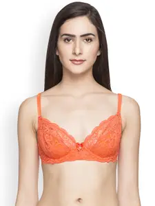 Candyskin Orange Lace Underwired Non Padded Demi Bra CS-BRA-08ORANGE1599