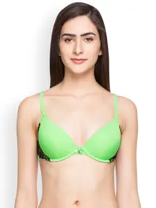 Candyskin Green Solid Underwired Heavily Padded Push-Up Bra CS-BRA-02GREEN WITH BLACK1599