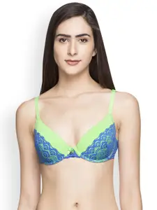 Candyskin Green & Blue Solid Underwired  Push-Up Bra CS-BRA-05AGREEN WITH BLUE1999