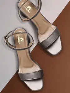 Anouk Women Gunmetal-Toned Solid Sandals