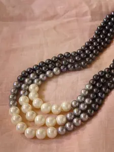Mahi Grey Gold-Plated Glass Beads Pearls Layered Necklace