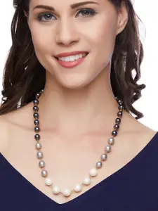 Mahi Grey & Off-White Brass Gold-Plated Glass Beads Pearls Necklace