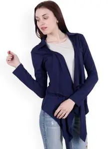 Cation Navy Blue Solid Open Front Shrug