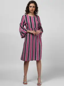 Harpa Women Pink Striped Fit and Flare Dress
