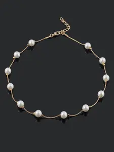 OOMPH Gold-Plated White Beaded Handcrafted Necklace