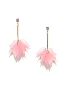 OOMPH Pink & Gold-Toned Handcrafted Floral Drop Earrings