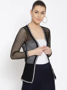 Noi Black Self-Design Open Front Shrug
