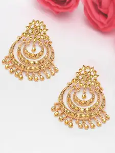 Zaveri Pearls Gold-Plated Stone-Studded Crescent Shaped Chandbalis