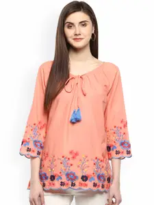 Bhama Couture Women Peach-Coloured Printed A-Line Top