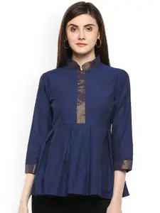 Bhama Couture Women Blue Solid A-Line Top