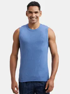 Jockey Men Blue Self-Striped Round Neck T-shirt 9930-0105