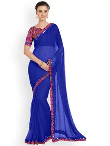 Mirchi Fashion Blue Embellished Poly Chiffon Saree