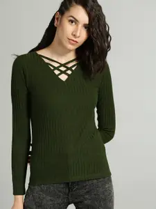 Roadster Women Olive Green Top