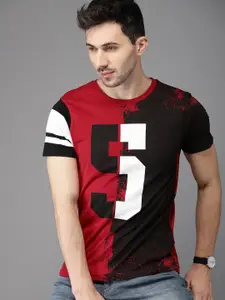 HERE&NOW HERENOW Men Red Printed Round Neck Pure Cotton T-shirt