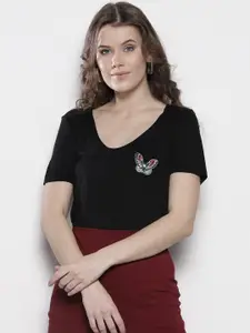 DOROTHY PERKINS Women Black Solid V-Neck T-shirt