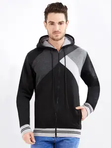 Maniac Men Black & Grey Colourblocked Hooded Sweatshirt
