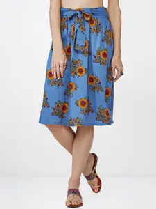 Global Desi Women Blue Floral Printed Mini Skirt
