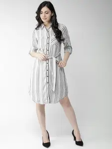 Style Quotient Women White & Black Striped Shirt Dress