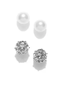 Set Of 2 OOMPH Silver-Toned & White Spherical Studs