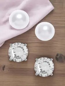 Set Of 2 OOMPH Silver-Toned & White Spherical Studs
