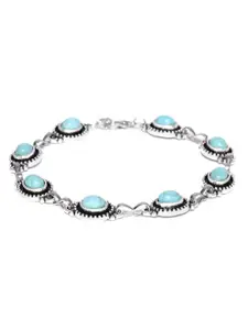 OOMPH Silver And Turquoise Blue Bohemian Bead Anklet