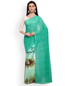 Saree mall Sea Green Printed Half & Half Poly Georgette Saree