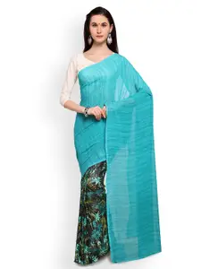 Saree mall Blue Printed Half & Half Poly Georgette Saree