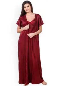 Fasense Women Maroon Solid Nightdress OM007D3
