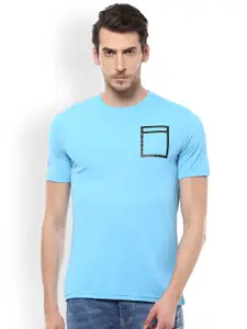 People Men Blue Solid Round Neck T-shirt