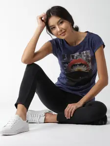 Style Quotient Women Navy Blue Printed Round Neck T-shirt