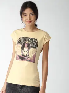 Style Quotient Women Yellow Printed Round Neck T-shirt
