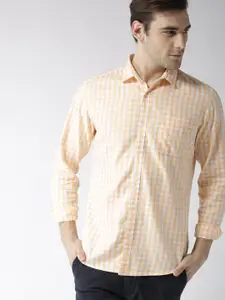 LOCOMOTIVE Men Orange Slim Fit Checked Casual Shirt