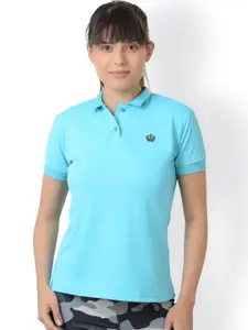 Da Intimo Women Blue Solid Polo Collar T-shirt