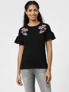 Harpa Women Black Embroidered Top