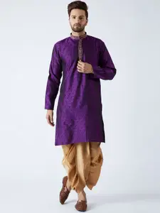 SOJANYA Men Purple & Gold-Toned Self Design Kurta with Dhoti Pants
