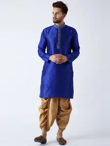 SOJANYA Men Blue & Gold-Toned Self Design Kurta with Dhoti Pants