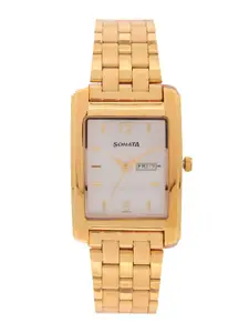 Sonata Men White & Gold-Toned Analogue Watch