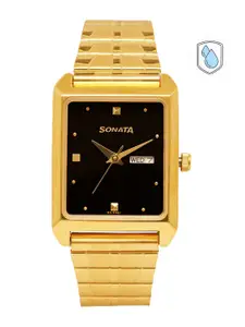 Sonata Men Black Analogue Watch NK7007YM04