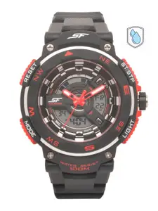Sonata Xtrem Gear Men Black Analogue & Digital Watch NL77071PP01