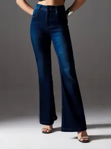 Miss Chase Women Blue Bootcut Mid-Rise Clean Look Stretchable Jeans