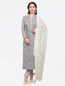Saree mall Grey & White Printed Cotton Blend Unstitched Dress Material