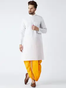 SOJANYA Men White & Yellow Solid Kurta with Dhoti Pants