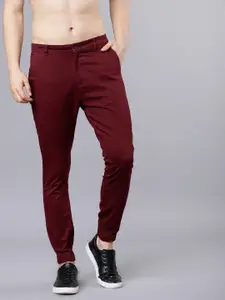 HIGHLANDER Men Maroon Slim Fit Jogger Trousers