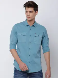 LOCOMOTIVE Men Blue Slim Fit Solid Casual Shirt