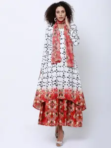 Vishudh Women White & Black Printed A-Line Kurta