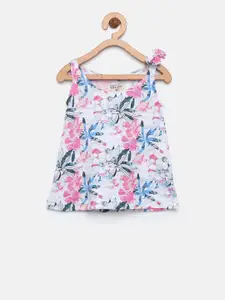 Gini and Jony Girls White & Pink Floral Print Pure Cotton Top