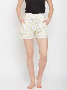 Claura Women White & Yellow Printed Lounge Shorts 03